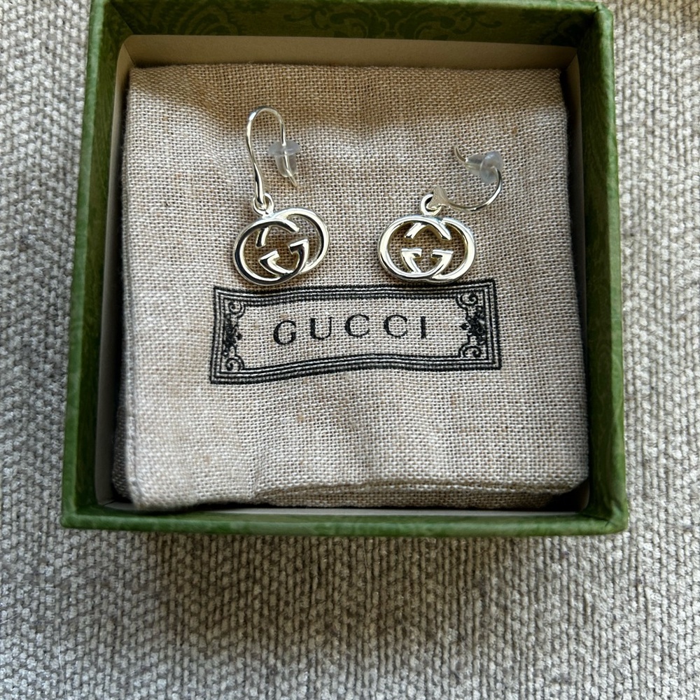 Gucci Silver Logo Earrings